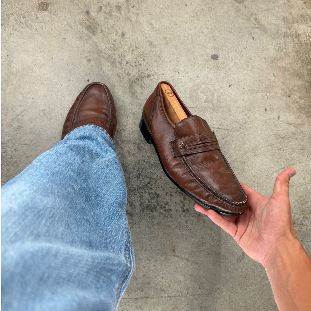 Vintage French Shriner Nelson Mens 11M Brown Leather Penny Loafers Polished